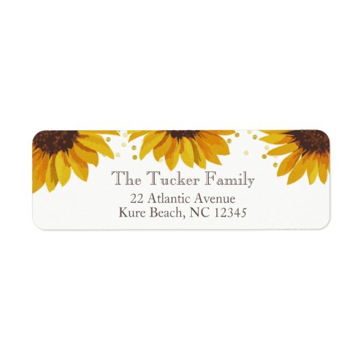Rustikale Sonnenblumen Gold Dots Rücksendeadresse (Vorne)