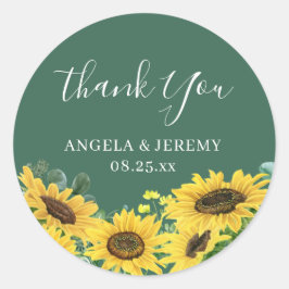 Rustikale Sonnenblumen Grüne Eukalyptus Vielen Dan Runder Aufkleber