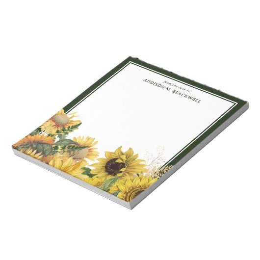 Rustikale Sonnenblumen Grüne Grenze vom Schreibtis Notizblock (Rotiert)