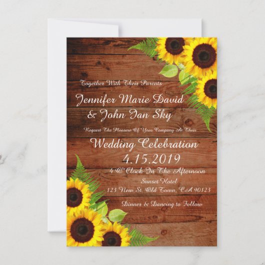 Rustikale Sonnenblumen Grüne Hochzeit Einladung (Vorderseite)