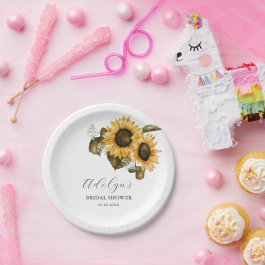 Rustikale Sonnenblumen Grünes Brautparty Pappteller (Party)