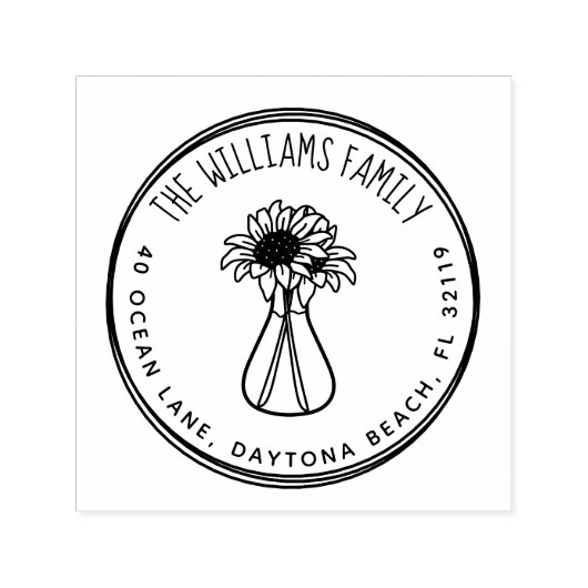 Rustikale Sonnenblumen Handgeschriebene Rücksendea Permastempel (Design)