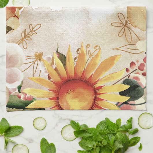 Rustikale Sonnenblumen Herbst Florale Küchenwäsche Geschirrtuch (Gefaltet)