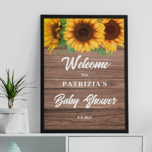 Rustikale Sonnenblumen-Herbst-Willkommens-Baby-Par Poster