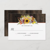 Rustikale Sonnenblumen Herbstblütenholz RSVP Karte (Vorne/Hinten)