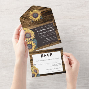 Rustikale Sonnenblumen-Hochzeit All In One Einladung