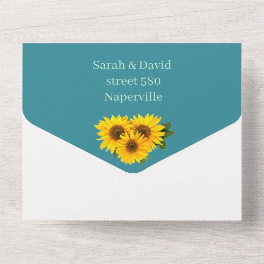 Rustikale Sonnenblumen-Hochzeit All In One Einladung (Rückseite)