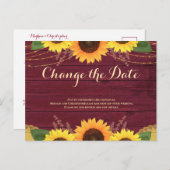 Rustikale Sonnenblumen Hochzeit ändern Datum Ankündigungspostkarte (Vorne/Hinten)