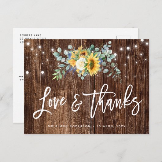 Rustikale Sonnenblumen Hochzeit danke Karte (Vorne/Hinten)