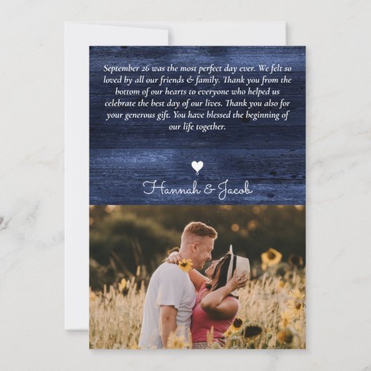 Rustikale Sonnenblumen-Hochzeit Dankeskarte (Rückseite)