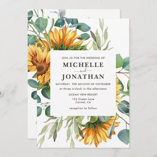 Rustikale Sonnenblumen Hochzeit Einladung Herbstfa (Vorne/Hinten)