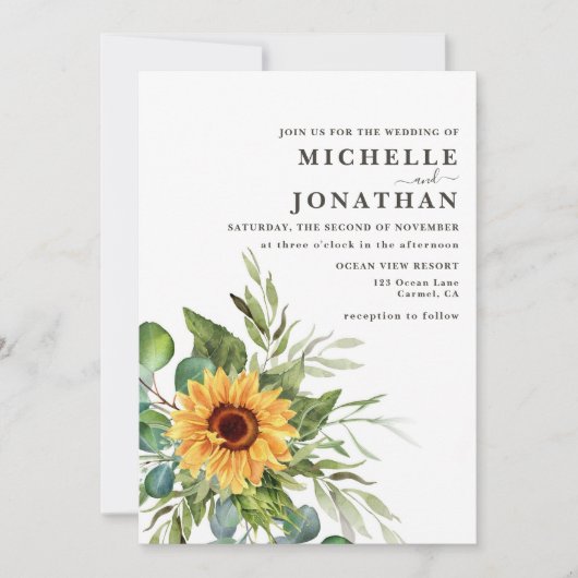 Rustikale Sonnenblumen Hochzeit Einladung Herbstfa (Vorderseite)