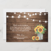 Rustikale Sonnenblumen Hochzeit Foto Vielen Dank Dankeskarte (Rückseite)