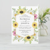 Rustikale Sonnenblumen Hochzeit im Herbst Einladun Einladung (Stehend Vorderseite)