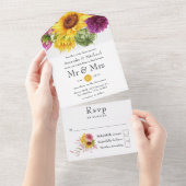 Rustikale Sonnenblumen-Hochzeit in einer Einladung (Abreißen)