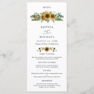 Rustikale Sonnenblumen-Hochzeit Menükarte