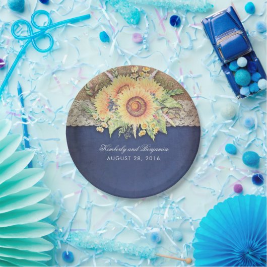 Rustikale Sonnenblumen-Hochzeit Pappteller (Party)