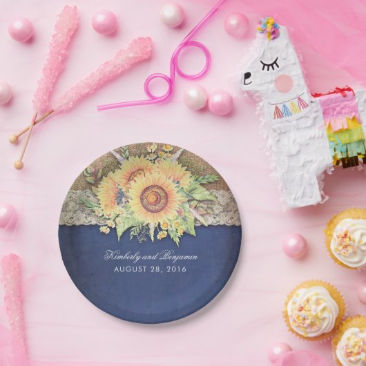 Rustikale Sonnenblumen-Hochzeit Pappteller (Party)