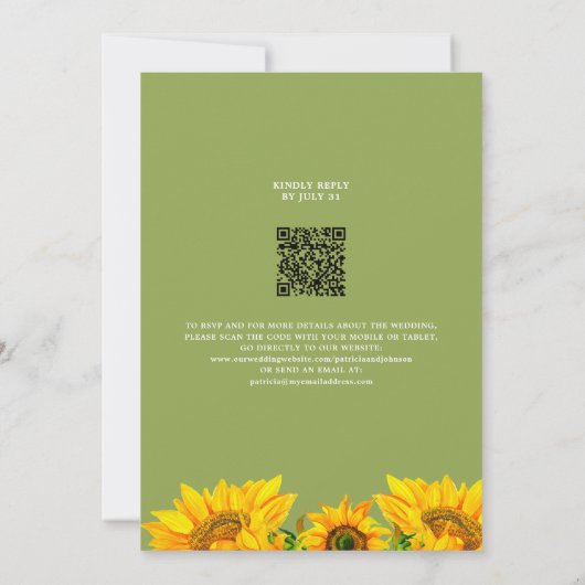 Rustikale Sonnenblumen Hochzeit QR-Code für UAWG Einladung (Rückseite)