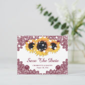 Rustikale Sonnenblumen-Hochzeit retten das Datum Ankündigungspostkarte (Stehend Vorderseite)