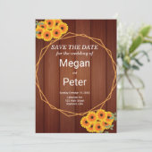 Rustikale Sonnenblumen-Hochzeit Save The Date (Stehend Vorderseite)