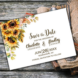 Rustikale Sonnenblumen-Hochzeit Save The Date