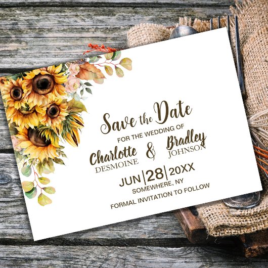 Rustikale Sonnenblumen-Hochzeit Save The Date