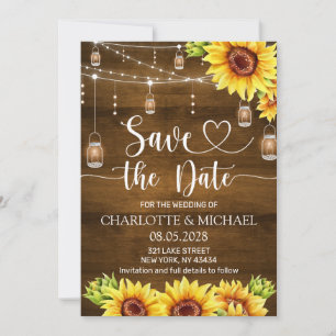 Rustikale Sonnenblumen-Hochzeit "Save the Date" Einladung