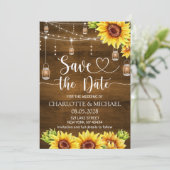 Rustikale Sonnenblumen-Hochzeit "Save the Date" Einladung (Stehend Vorderseite)