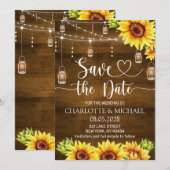 Rustikale Sonnenblumen-Hochzeit "Save the Date" Einladung (Vorne/Hinten)
