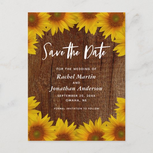 Rustikale Sonnenblumen | Hochzeit Save the Date Postkarte (Vorderseite)