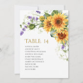 Rustikale Sonnenblumen-Hochzeit Sitzordnung Karten (Vorderseite)