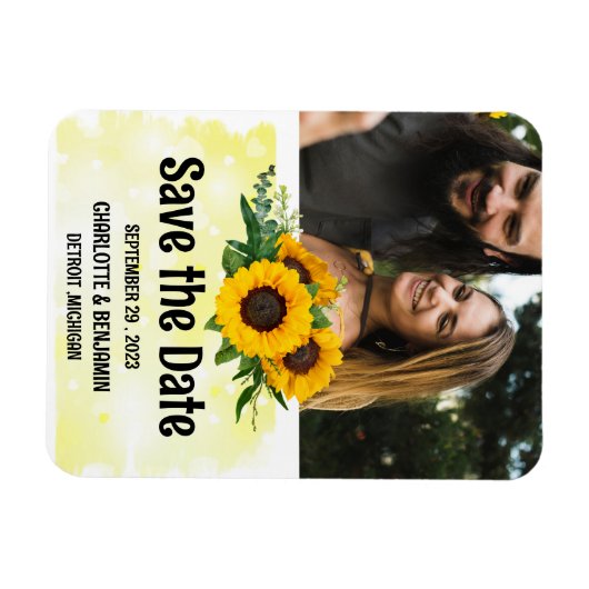 Rustikale Sonnenblumen Hochzeit speichern das Date Magnet (Horizontal)