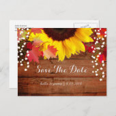 Rustikale Sonnenblumen-Hochzeit speichert die Datu Ankündigungspostkarte (Vorne/Hinten)