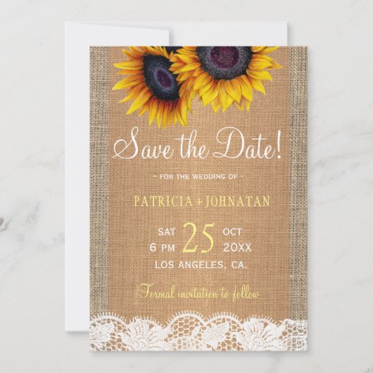 Rustikale Sonnenblumen-Hochzeit und Hochzeitsfeier Save The Date (Vorderseite)