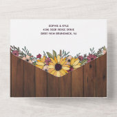 Rustikale Sonnenblumen Hochzeit von Holzkörnern All In One Einladung (Rückseite)