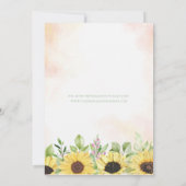 Rustikale Sonnenblumen Hochzeitsfeier Einladung (Rückseite)