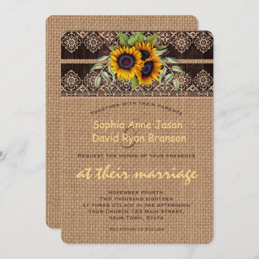 Rustikale Sonnenblumen Hochzeitsfeiern Einladung (Vorne/Hinten)