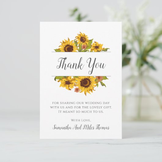 Rustikale Sonnenblumen Hochzeitsflat Danke Karte (Stehend Vorderseite)