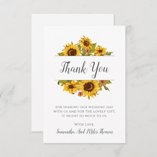 Rustikale Sonnenblumen Hochzeitsflat Danke Karte (Vorne/Hinten)