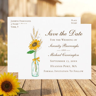 Rustikale Sonnenblumen-Hochzeitsflor-Save-the-Date Postkarte