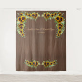 Rustikale Sonnenblumen Hochzeitshütte aus Holz und Wandteppich (Vorderseite)