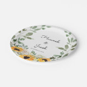 Rustikale Sonnenblumen Hochzeitspapier-Teller Pappteller (Schrägansicht)