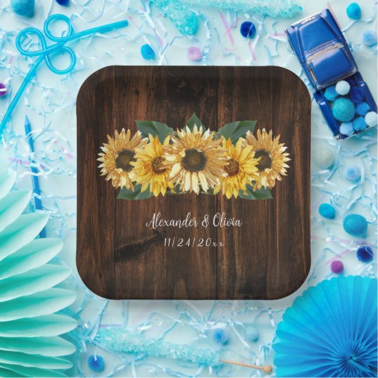 Rustikale Sonnenblumen Hochzeitspapier-Teller Pappteller (Party)