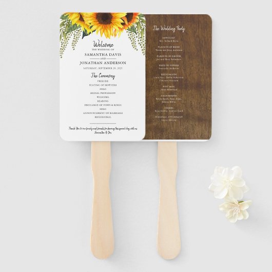 Rustikale Sonnenblumen | Hochzeitsprogramm für Was Fächer (Vorne und Hinten)
