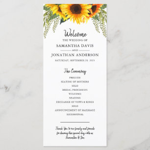 Rustikale Sonnenblumen Hochzeitsprogramm für Was Programm