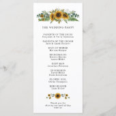 Rustikale Sonnenblumen-Hochzeitsprogramm Programm (Rückseite)