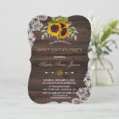 Rustikale Sonnenblumen Holz 16 . Geburtstag Party Einladung (Stehend Vorderseite)