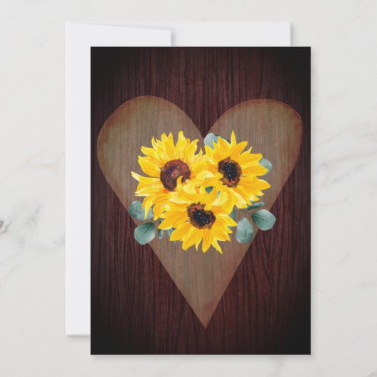 Rustikale Sonnenblumen Holz Herz-String Lichter Einladung (Rückseite)