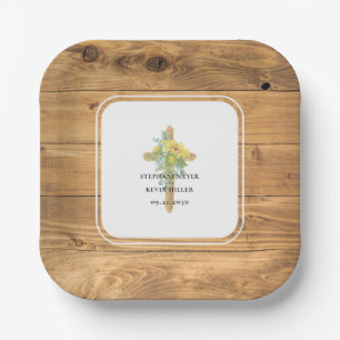 Rustikale Sonnenblumen Holz Kreuz Hochzeit Pappteller